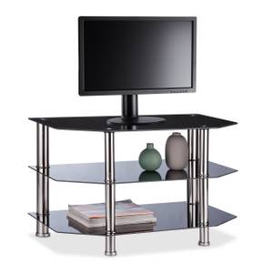 Table TV verre noir Noir - Argenté - Verre - Métal - 80 x 49 x 45 cm