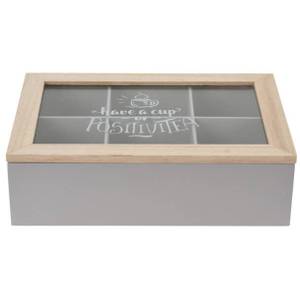Teebox aus Holz, Teekiste, 24 x 17 x7 cm Grau