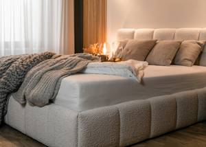 Bett mit Polsterrahmen CLOUDY Ecru - Breite: 160 cm