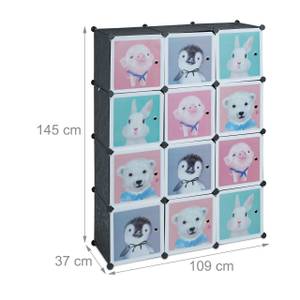 Armoire enfant modulable 8 cubes noir Noir - Vert - Rose foncé - Métal - Matière plastique - 109 x 145 x 37 cm