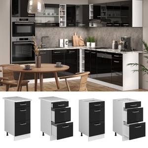 Meuble cuisine R-Line 41153 Noir brillant - Blanc - Largeur : 40 cm