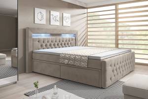 Boxspringbett Menzogna LED und Stauraum Beige - Breite: 180 cm - H3