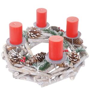 Adventskranz rund Holz Kerzen rot Rot - Weiß - Metall - Holz teilmassiv - 35 x 11 x 35 cm