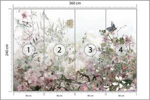 Papier Peint Fleurs Feuilles Papillons 360 x 240 x 240 cm