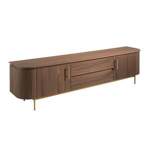 Meubles TV en noyer et acier inox doré Marron - Bois manufacturé - 220 x 55 x 45 cm