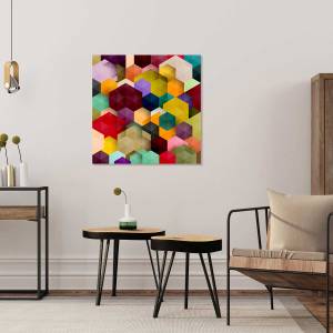 Tableau abstrait cubes 80 x 80 cm - Fibres naturelles