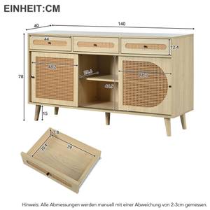 Sideboard Coeus Ⅶ Braun - Holzwerkstoff - Metall - Polyrattan - 40 x 78 x 140 cm