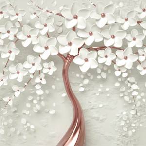 Fototapete abstrakter Baum Blumen 3D Grau - Hellrosa - Weiß - 270 x 180 x 180 cm