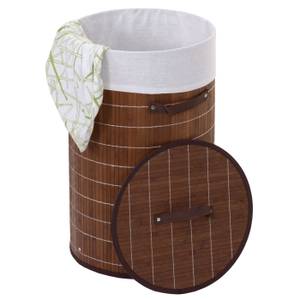 Wäschekorb HWC-C21 Braun - Weiß - Bambus - 35 x 59 x 35 cm