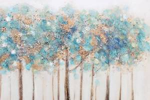 Tableau peint Forest of the Fairies Beige - Turquoise - Bois massif - Textile - 120 x 60 x 4 cm