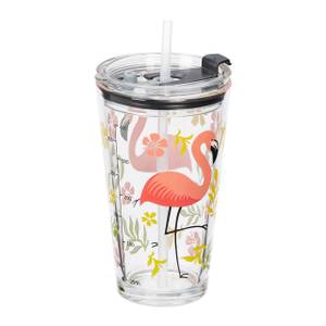 4er Set Trinkgläser mit Flamingo-Motiv Grün - Orange - Glas - Kunststoff - 9 x 16 x 10 cm