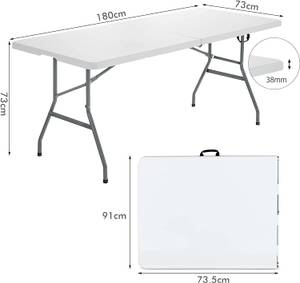 klappbarer Gartentisch 180 x 73 cm Weiß - Metall - 76 x 74 x 183 cm