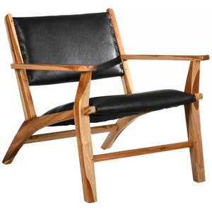 Fauteuil en teck et cuir de vache noir M Noir - Bois manufacturé - 68 x 74 x 81 cm