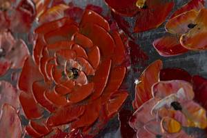 Peinture acrylique Pearls and Roses Gris - Rouge - Bois massif - Textile - 120 x 60 x 4 cm