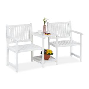 Gartenbank mit Tisch weiß Weiß - Holzwerkstoff - 161 x 86 x 61 cm