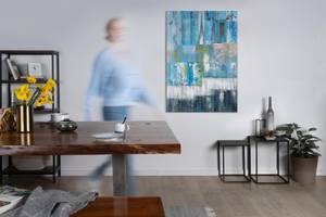 Acrylbild handgemalt Tiefenentspannung Blau - Türkis - Massivholz - Textil - 80 x 120 x 4 cm