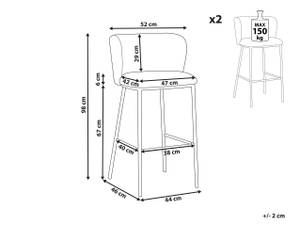 Tabouret de bar MINA Noir - Blanc crème - Blanc - Textile