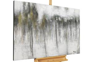 Acrylbild handgemalt Rainy Day Beige - Grau - Massivholz - Textil - Holz teilmassiv - 120 x 80 x 4 cm