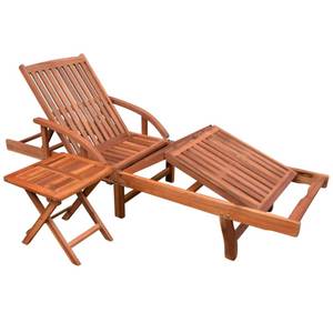 Chaise longue et table Marron - Bois massif - Bois/Imitation - 68 x 83 x 200 cm