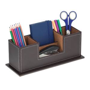 Organiseur de bureau en similicuir Marron - Marron foncé - Blanc