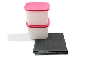 TUPPERWARE 2x Gefrier-B. 1,1L + GLASTUCH Pink - Kunststoff - 11 x 12 x 15 cm