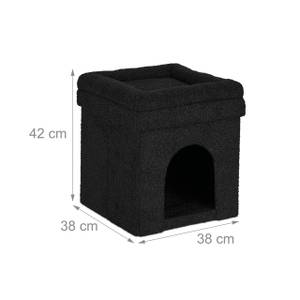 Grotte noire pour votre chat Noir - Bois manufacturé - Textile - 38 x 42 x 38 cm