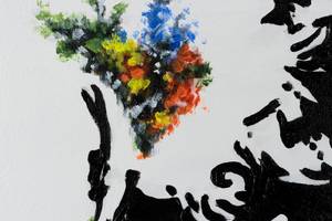 Bild handgemalt Banksy's Flower Attack Massivholz - Textil - 100 x 75 x 4 cm