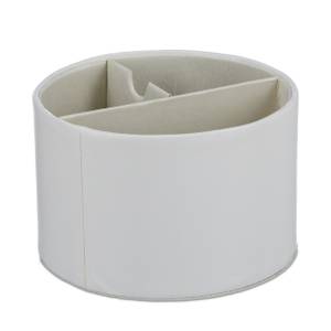 Porte-crayon rond cuir artificiel Blanc - Papier - Matière plastique - Textile - 16 x 12 x 16 cm