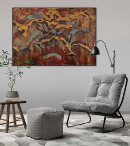Acrylbild handgemalt Bunter Marmor Blau - Rot - Massivholz - Textil - 100 x 70 x 4 cm