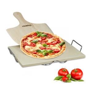 Pierre à pizza 1,5 cm four cuisson Marron - Argenté - Pierre artificielle - Bois manufacturé - Métal - Pierre - 43 x 7 x 32 cm