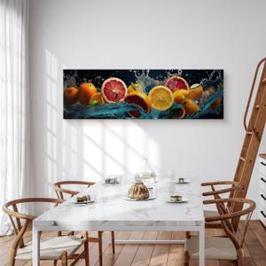 Tableau Panorama Agrumes Fruit Eau 3D Noir - Orange - Rouge - Textile - 145 x 45 x 45 cm