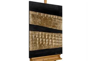 Acrylbild handgemalt Egyptian Echoes Schwarz - Gold - Massivholz - Textil - 60 x 90 x 4 cm