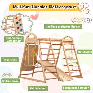 7-in-1 Klettergerüst Woody VII+ Beige - Holzwerkstoff - Massivholz - 120 x 120 x 134 cm