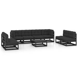 9-tlg. Garten-Lounge-Set mit Kissen Schwarz