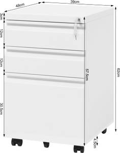 Rollcontainer Boudal Weiß - Metall - 39 x 62 x 48 cm