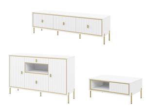 Wohnzimmer-Set LUXOR 3-teilig Weiß - Holzwerkstoff - 443 x 92 x 45 cm