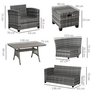 Garten-Sitzgruppe (7-tlg.) 860-191 Grau - Polyrattan - 65 x 71 x 136 cm