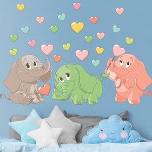 Regenbogen Elefantenbabies mit Herzen 120 x 120 cm