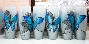 Handbemalte Glasvase Blau - Glas - 14 x 40 x 14 cm