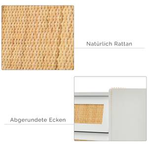Nachttisch Natur Weiß - Holzwerkstoff - Rattan - Massivholz - 35 x 55 x 44 cm