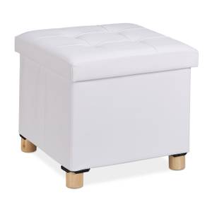 Pouf de rangement en similicuir Marron - Blanc - Bois manufacturé - Matière plastique - 37 x 35 x 37 cm