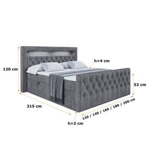 Boxspringbett AURORA Steingrau - Breite: 200 cm - H3