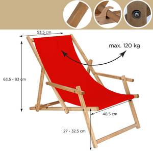 Holz-Liegestuhl m. Armlehnen Gartenliege Rot
