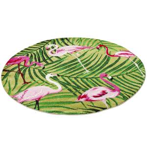 Teppich Faro Tropical Flamingos Rund Grün - Textil - 160 x 1 x 160 cm