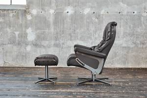 Fauteuil relax MODO cuir avec pouf Gris