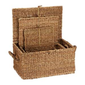 3-tlg. Aufbewahrungsbox Set mit Deckel Braun - Metall - Rattan - 50 x 26 x 34 cm