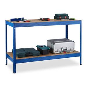 Werkbank mit 2 Ebenen Blau - Braun - Holzwerkstoff - Metall - 141 x 91 x 61 cm