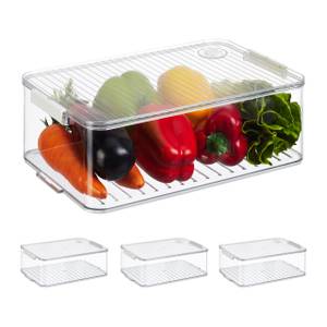 4x organiseurs de frigo Blanc - Matière plastique - 21 x 11 x 33 cm