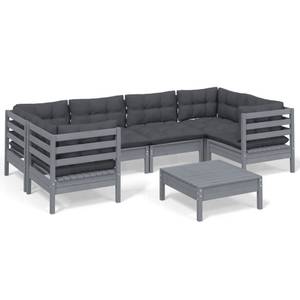 7-tlg. Garten-Lounge-Set mit Kissen Grau Grau