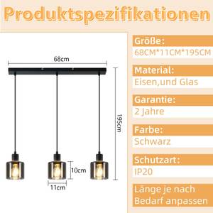 Pendelleuchte Klassik 3-flammig Grau - Glas - 11 x 195 x 68 cm